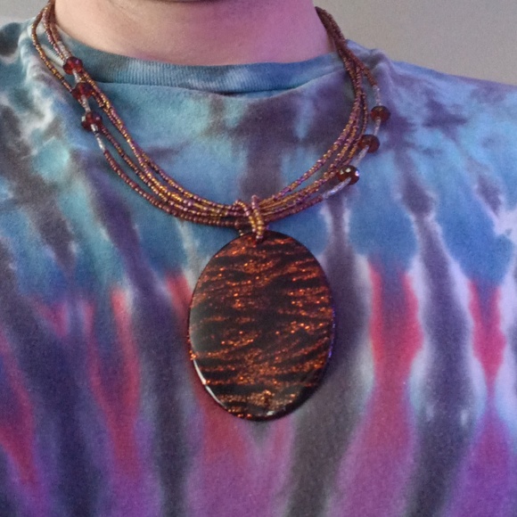 Quadruple Strand Necklace with Oval Pendant Brown - Picture 3 of 3